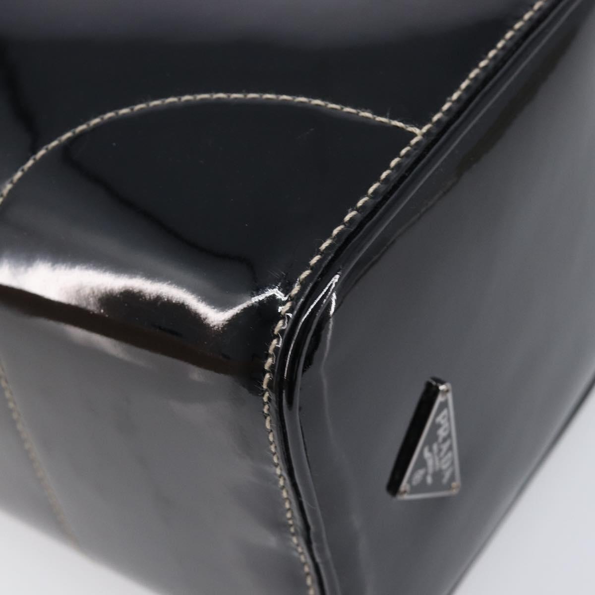 PRADA Hand Bag Patent leather Black Silver Auth 204066A