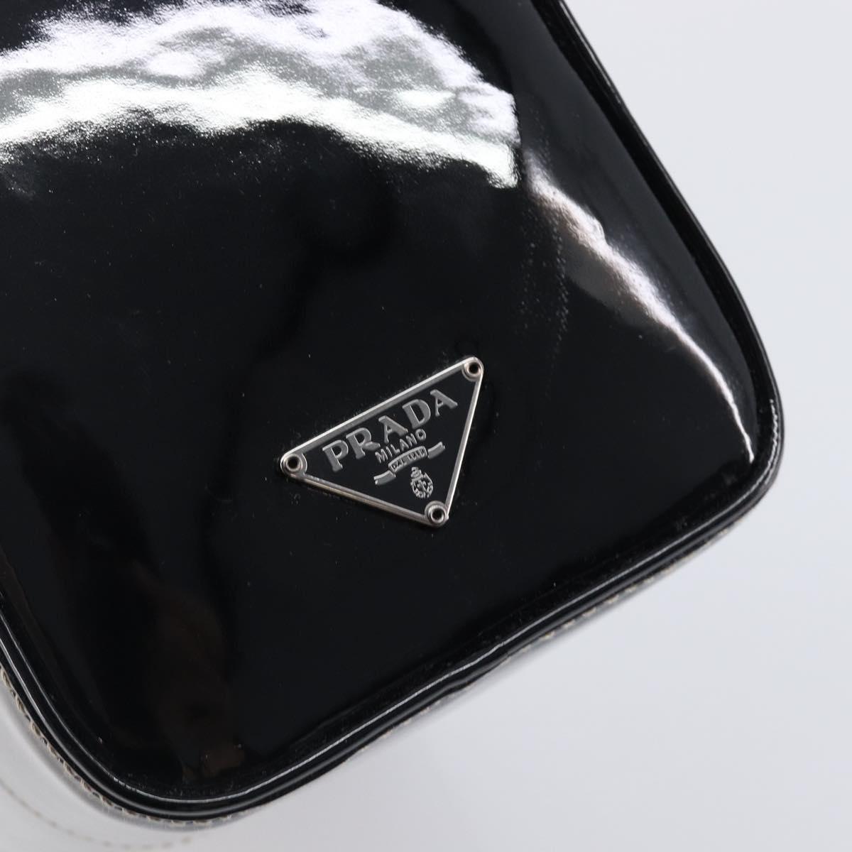 PRADA Hand Bag Patent leather Black Silver Auth 204066A