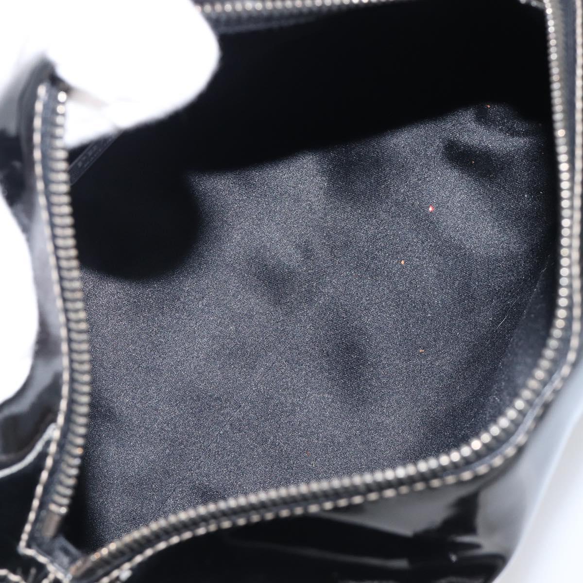 PRADA Hand Bag Patent leather Black Silver Auth 204066A