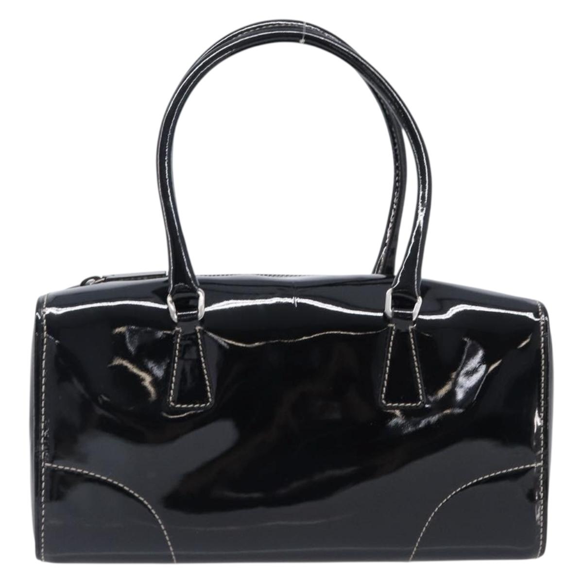 PRADA Hand Bag Patent leather Black Silver Auth 204066A