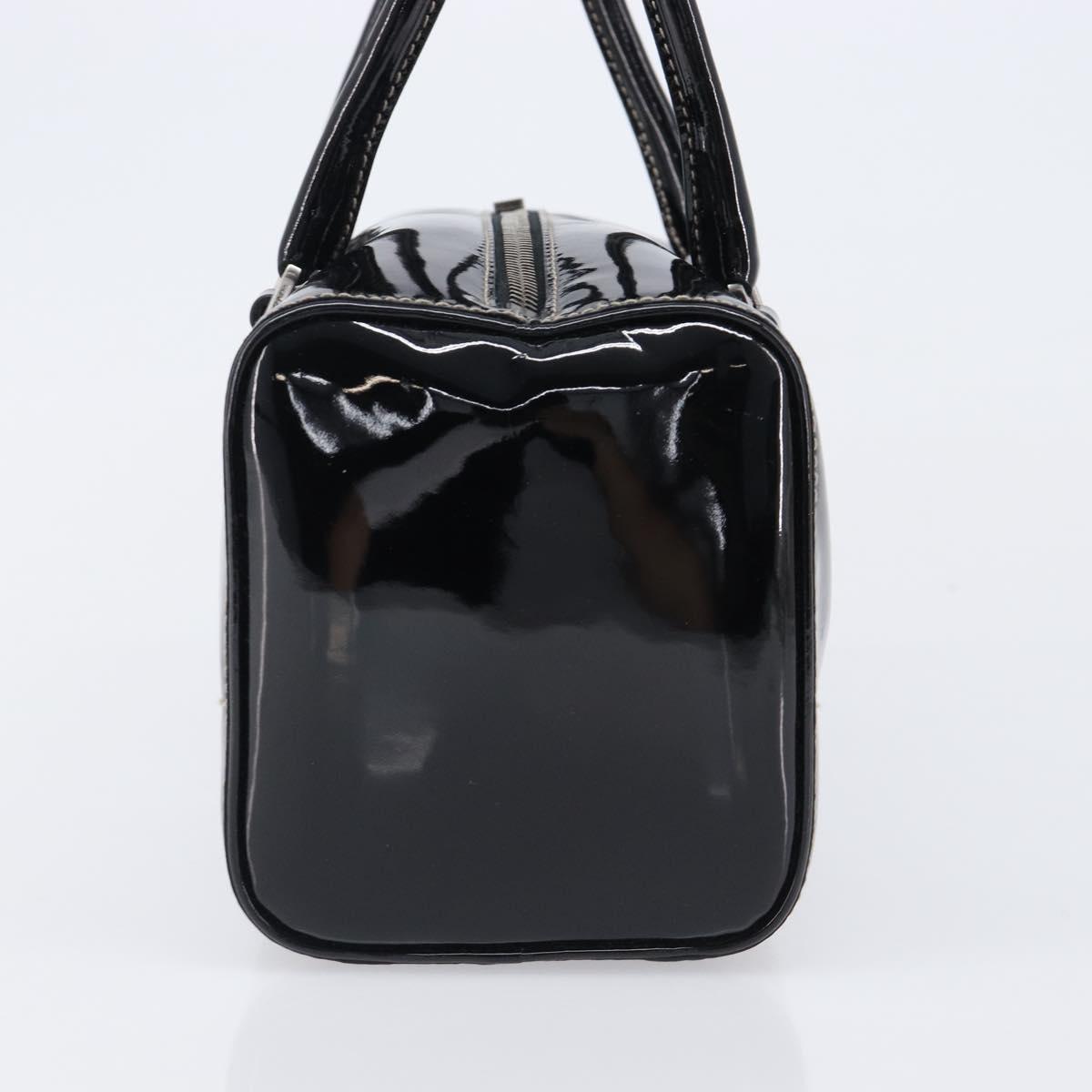 PRADA Hand Bag Patent leather Black Silver Auth 204066A