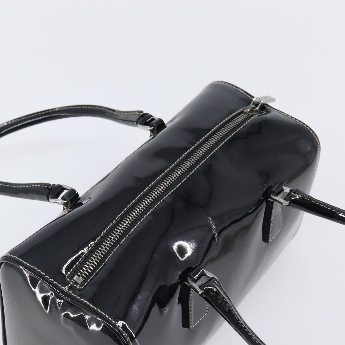 PRADA Hand Bag Patent leather Black Silver Auth 204066A