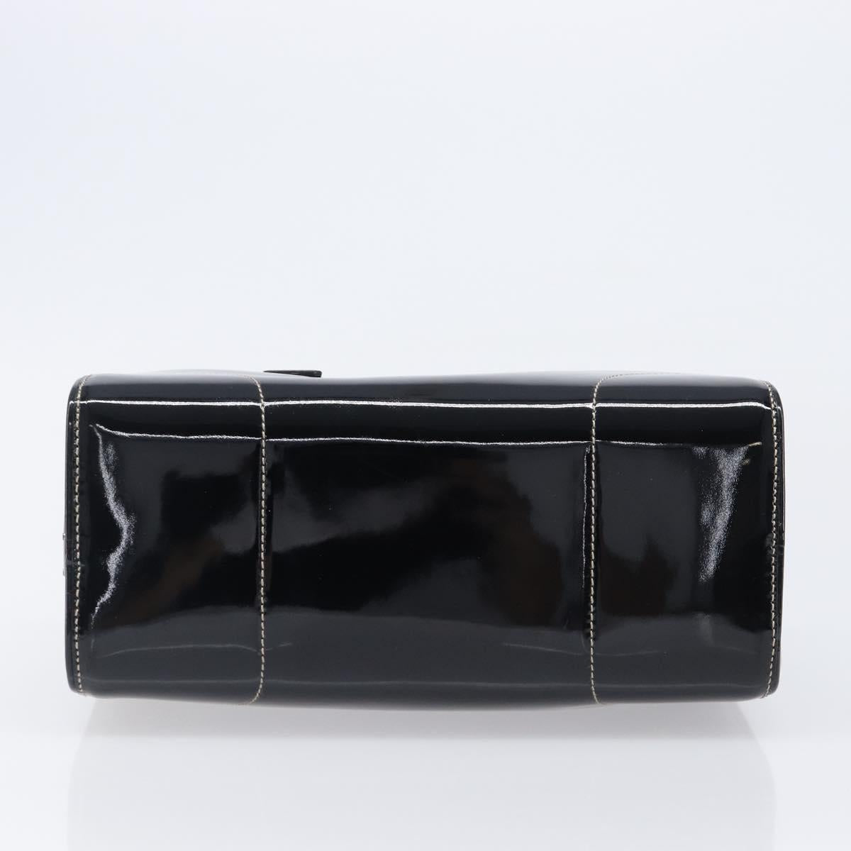 PRADA Hand Bag Patent leather Black Silver Auth 204066A