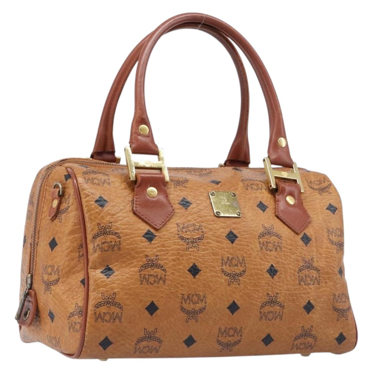 MCM Logogram Vicetos Boston Bag PVC Leather Brown Gold Auth 204073