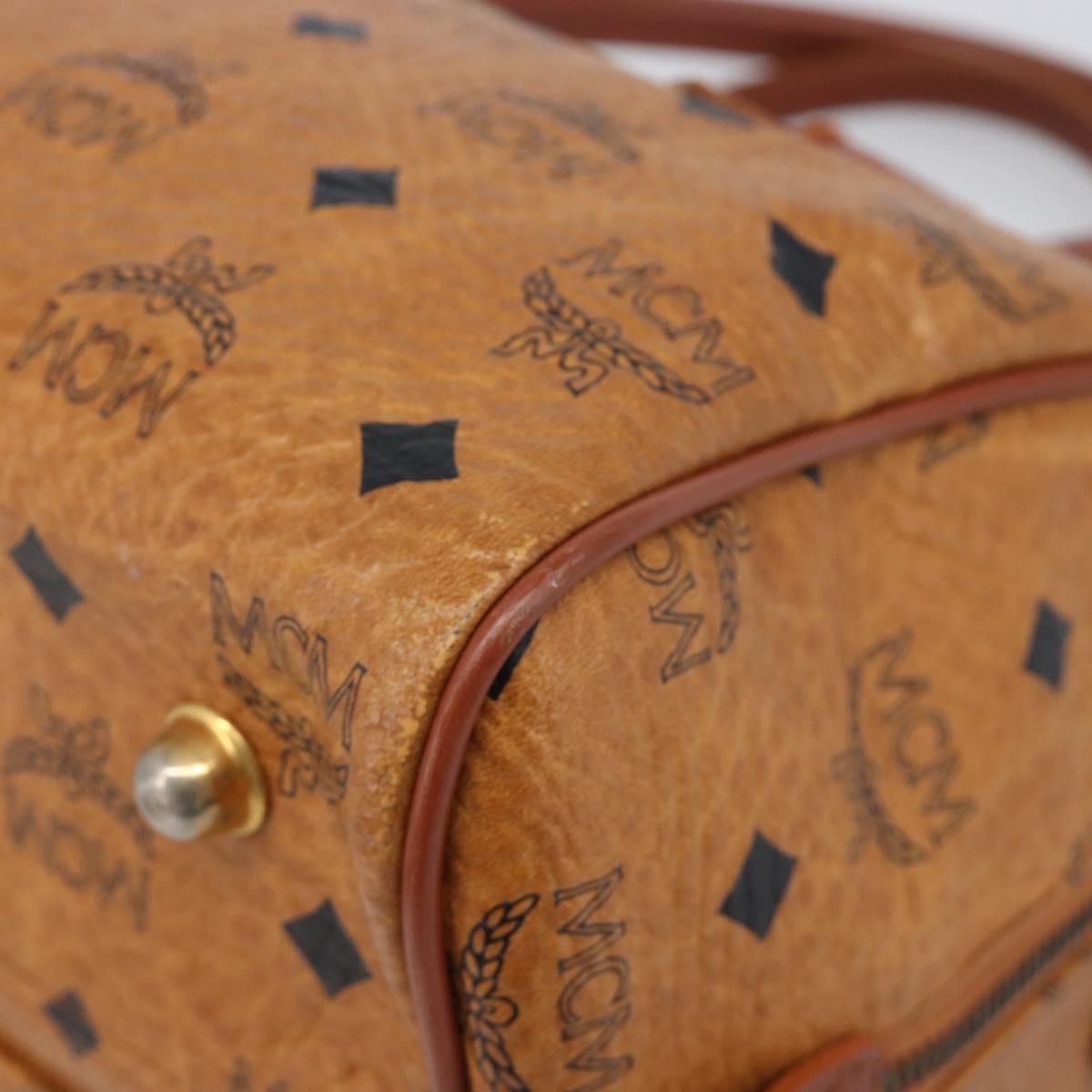 MCM Logogram Vicetos Boston Bag PVC Leather Brown Gold Auth 204073