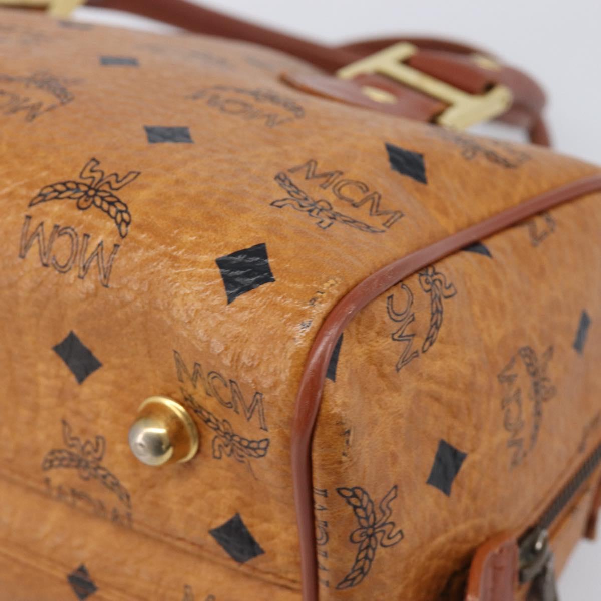 MCM Logogram Vicetos Boston Bag PVC Leather Brown Gold Auth 204073