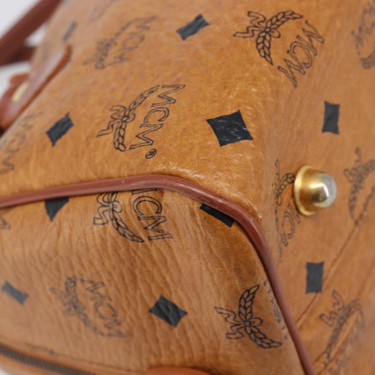 MCM Logogram Vicetos Boston Bag PVC Leather Brown Gold Auth 204073