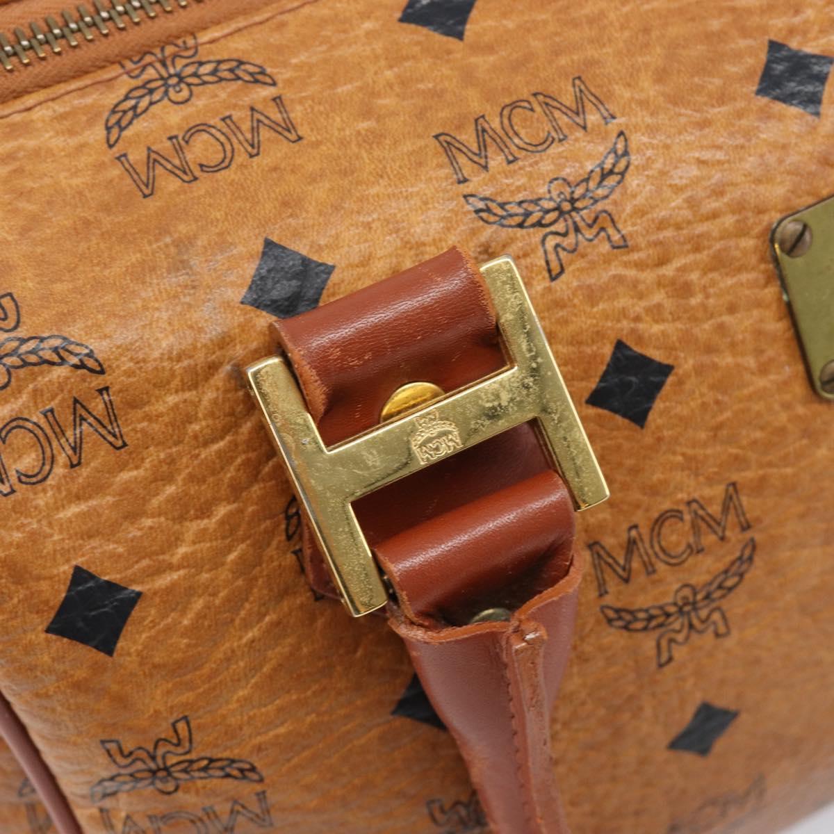MCM Logogram Vicetos Boston Bag PVC Leather Brown Gold Auth 204073