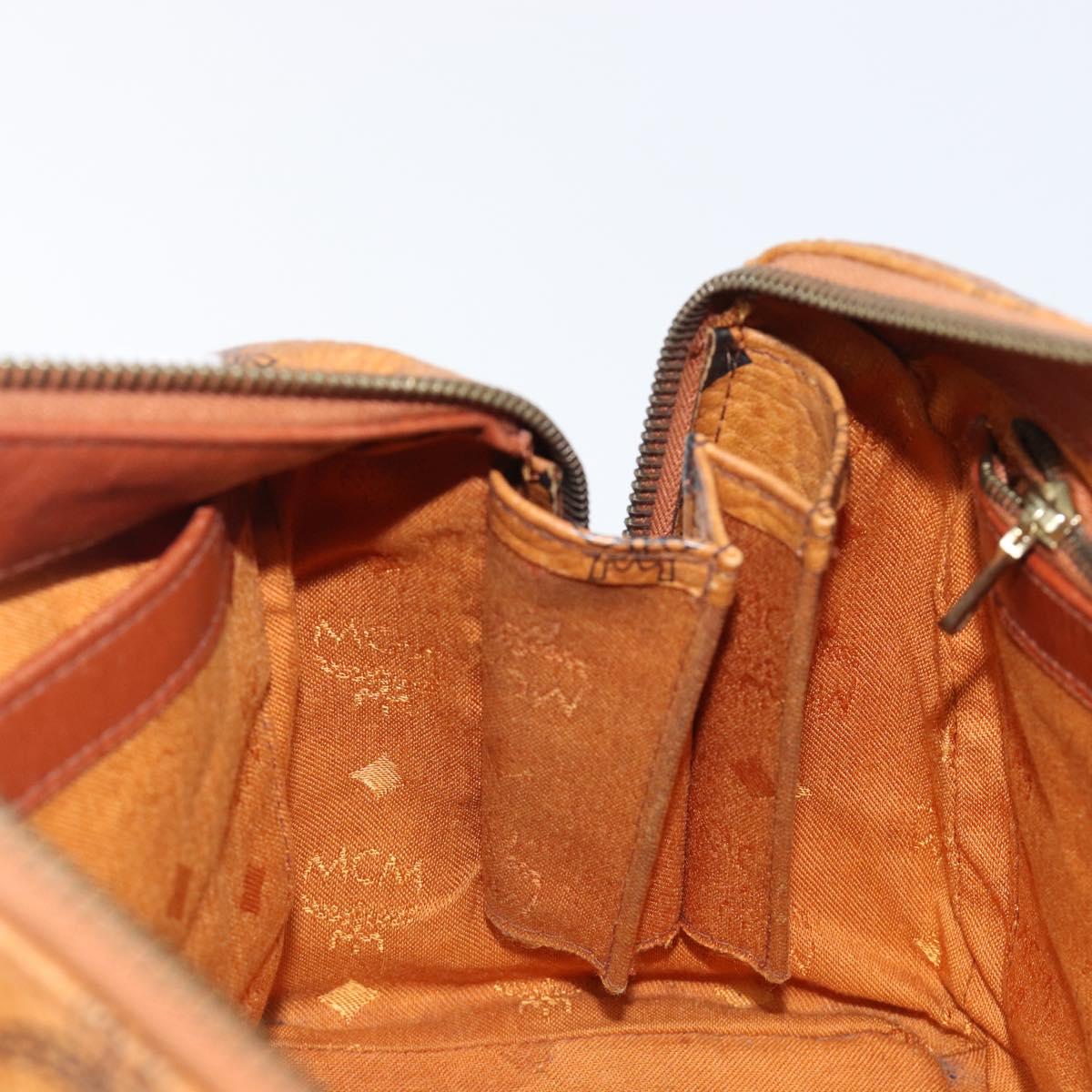 MCM Logogram Vicetos Boston Bag PVC Leather Brown Gold Auth 204073