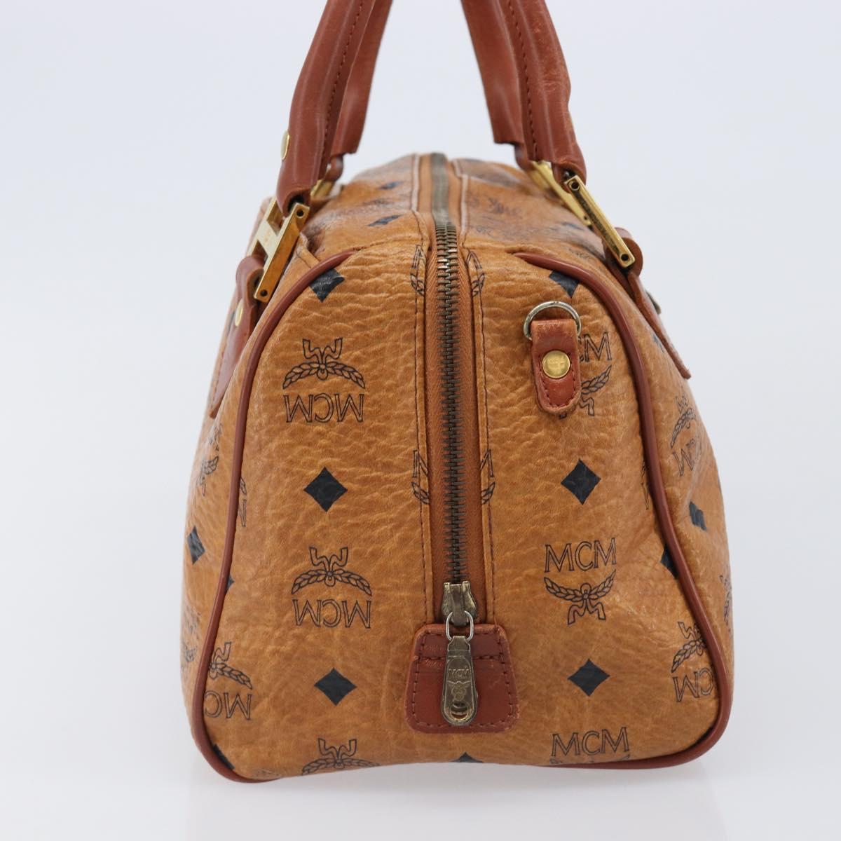 MCM Logogram Vicetos Boston Bag PVC Leather Brown Gold Auth 204073