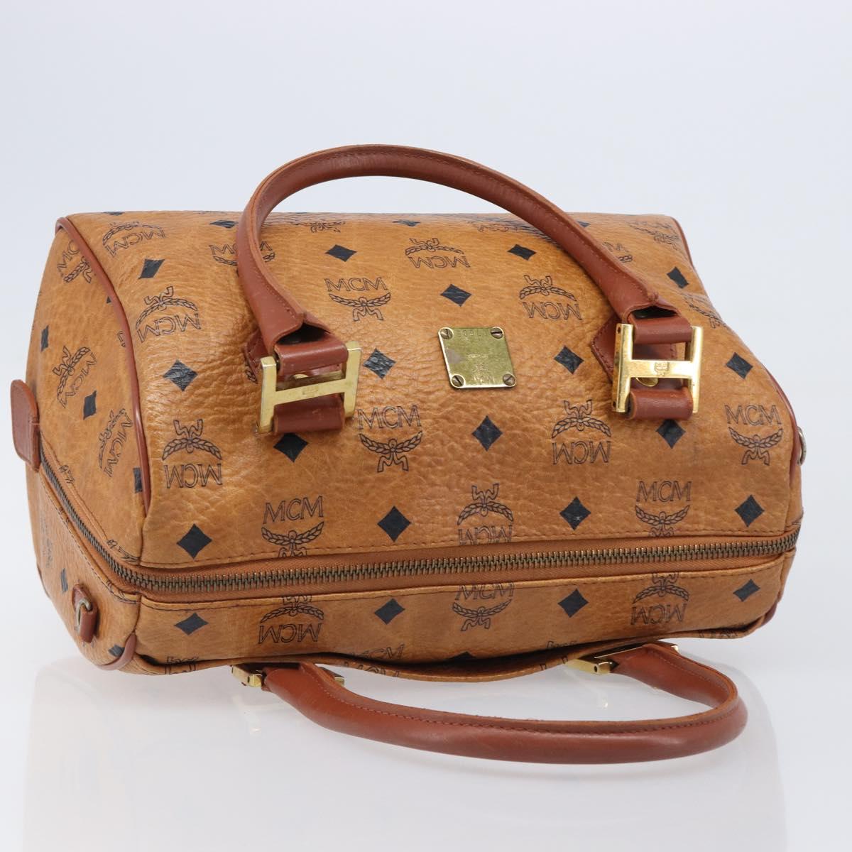 MCM Logogram Vicetos Boston Bag PVC Leather Brown Gold Auth 204073
