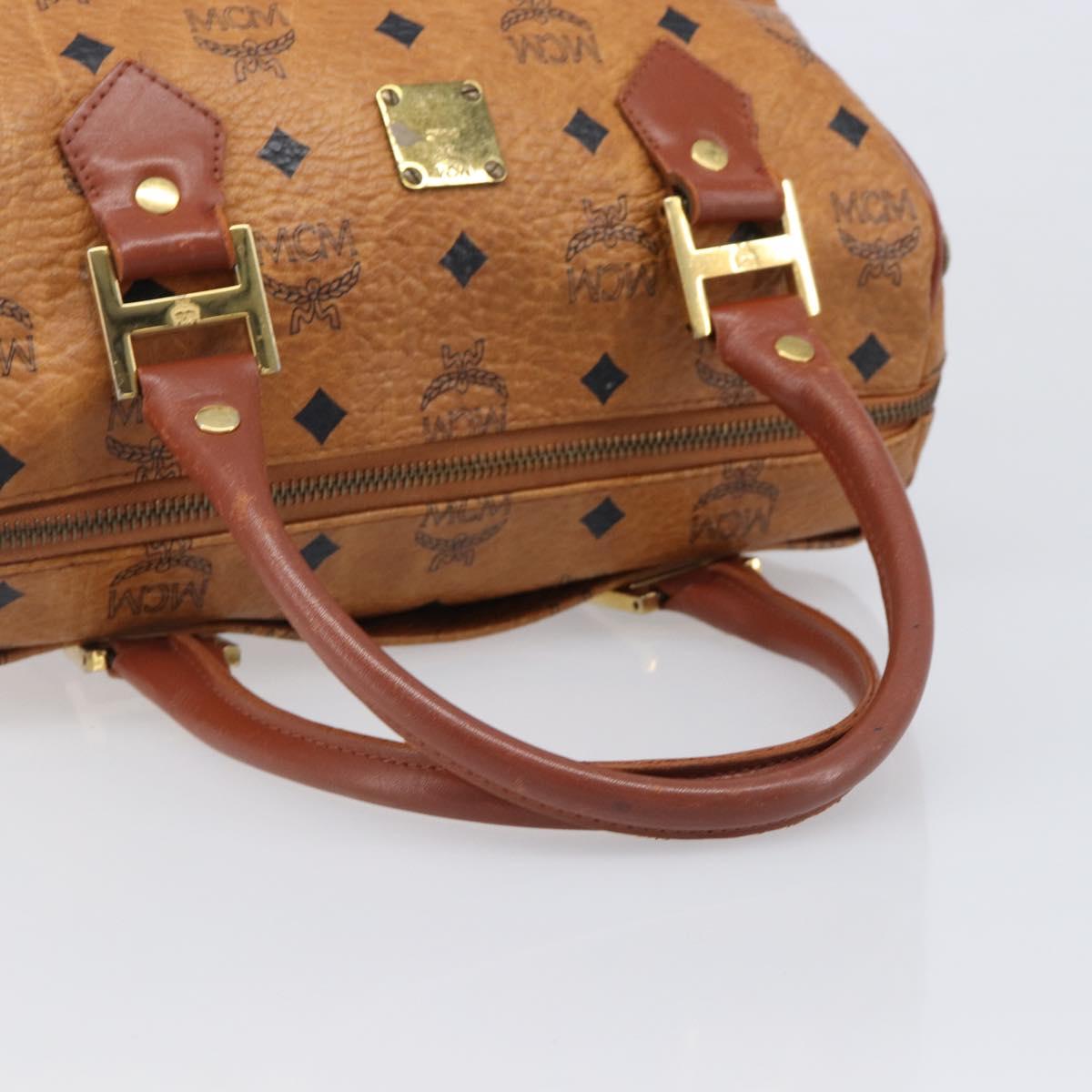 MCM Logogram Vicetos Boston Bag PVC Leather Brown Gold Auth 204073