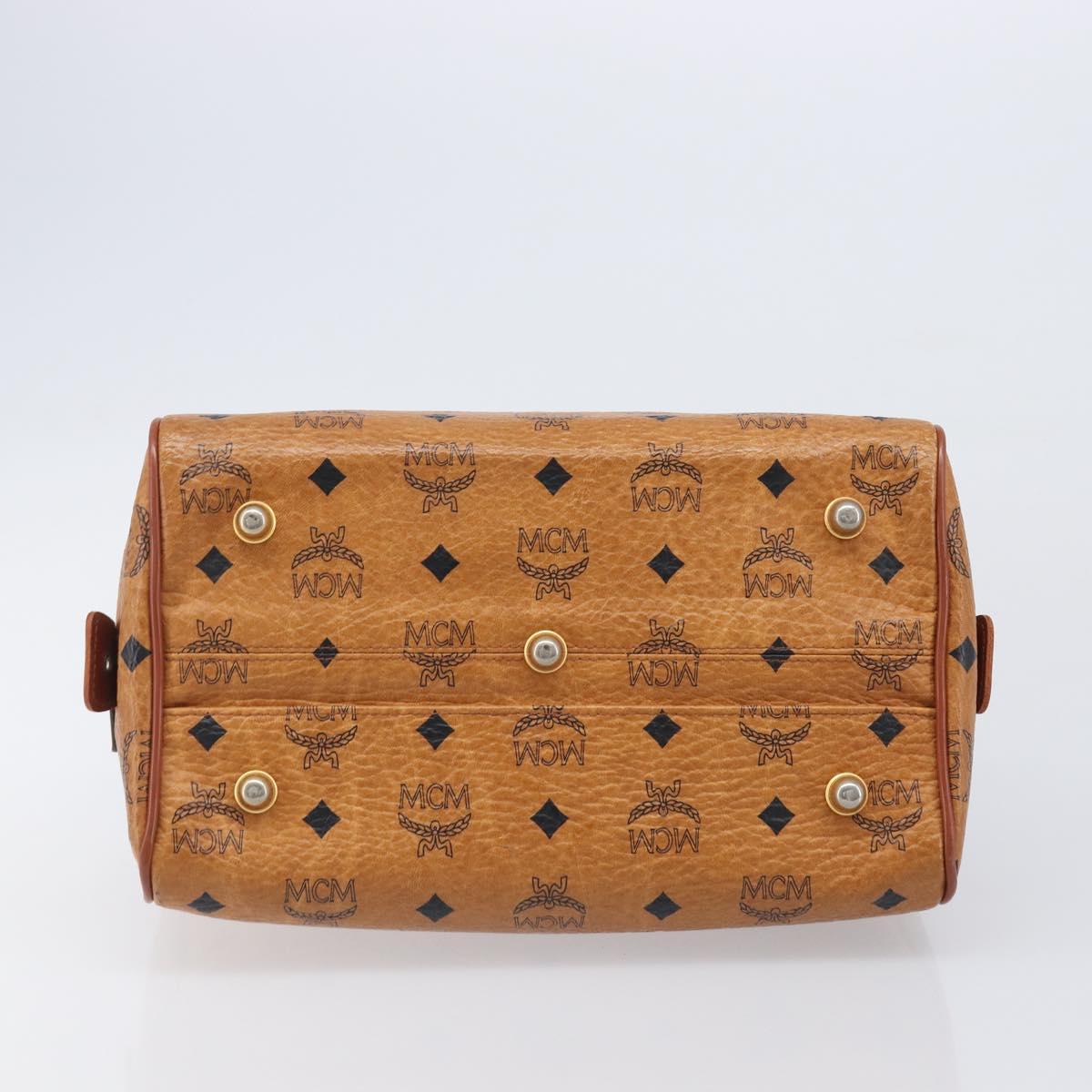 MCM Logogram Vicetos Boston Bag PVC Leather Brown Gold Auth 204073