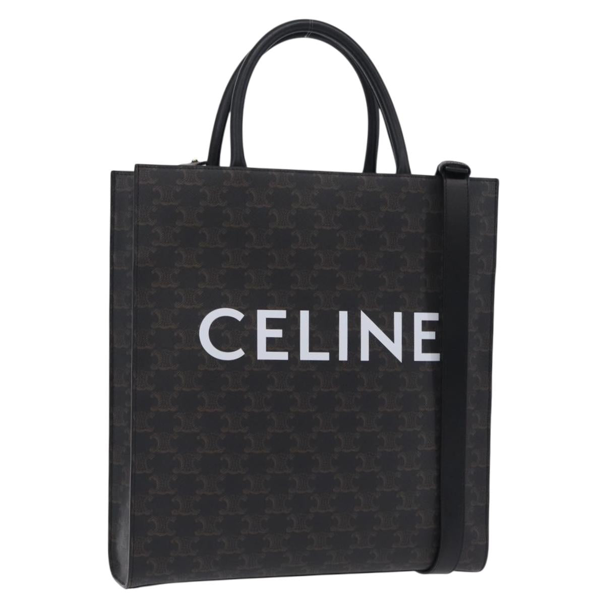 CELINE Triomphe Vertical Cabas Hand Bag PVC 2way Black Gold Auth 204074M
