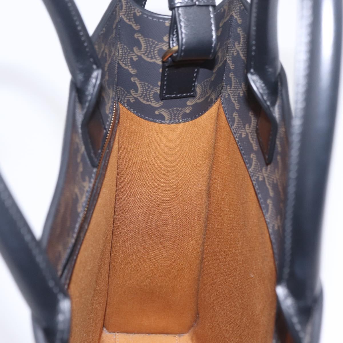 CELINE Triomphe Vertical Cabas Hand Bag PVC 2way Black Gold Auth 204074M