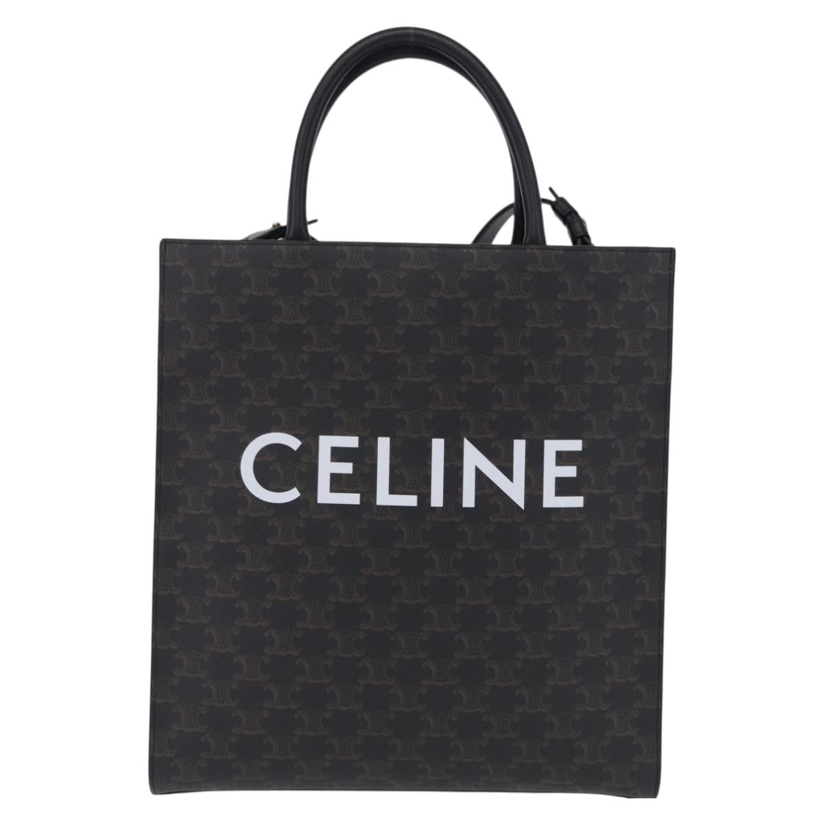 CELINE Triomphe Vertical Cabas Hand Bag PVC 2way Black Gold Auth 204074M