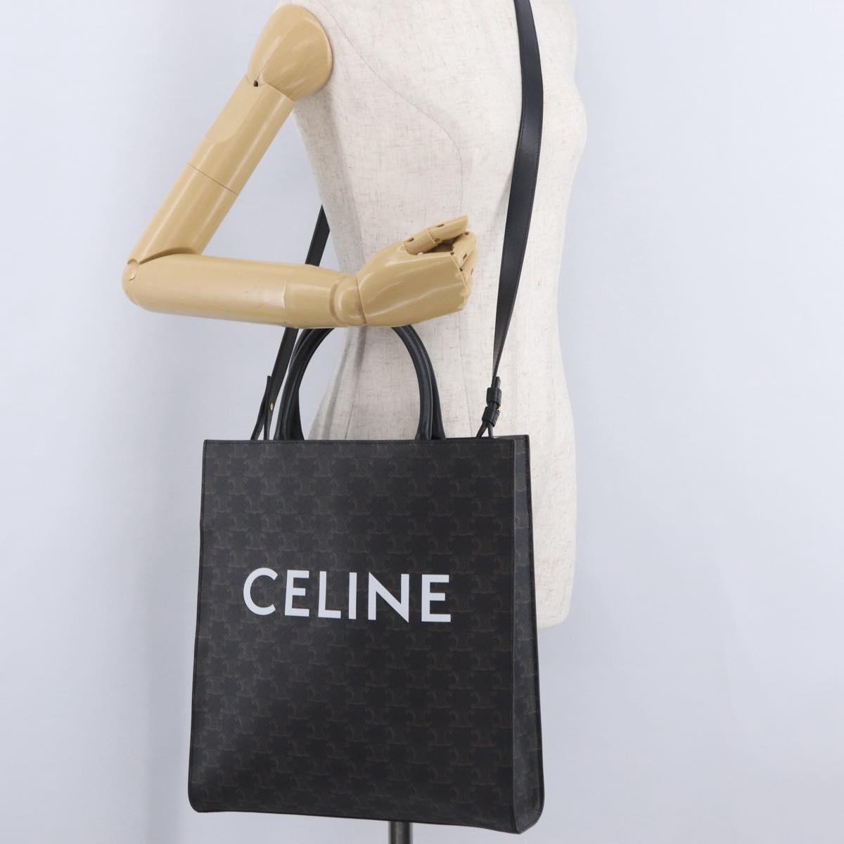 CELINE Triomphe Vertical Cabas Hand Bag PVC 2way Black Gold Auth 204074M