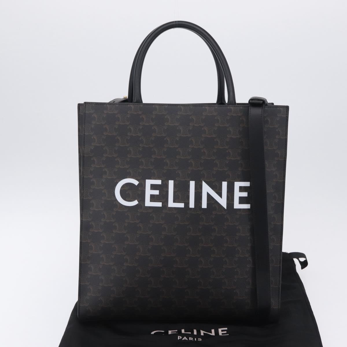 CELINE Triomphe Vertical Cabas Hand Bag PVC 2way Black Gold Auth 204074M