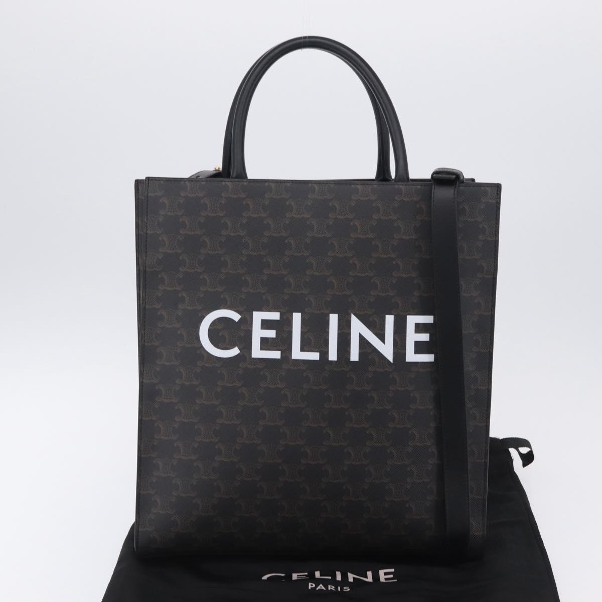 CELINE Triomphe Vertical Cabas Hand Bag PVC 2way Black Gold Auth 204074M