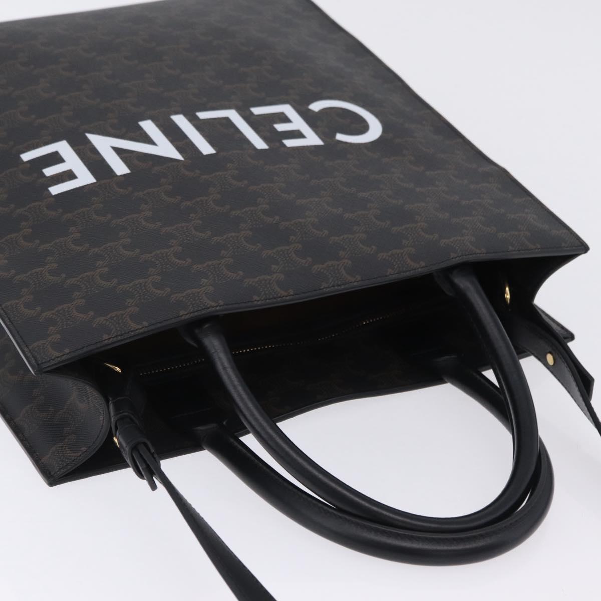CELINE Triomphe Vertical Cabas Hand Bag PVC 2way Black Gold Auth 204074M