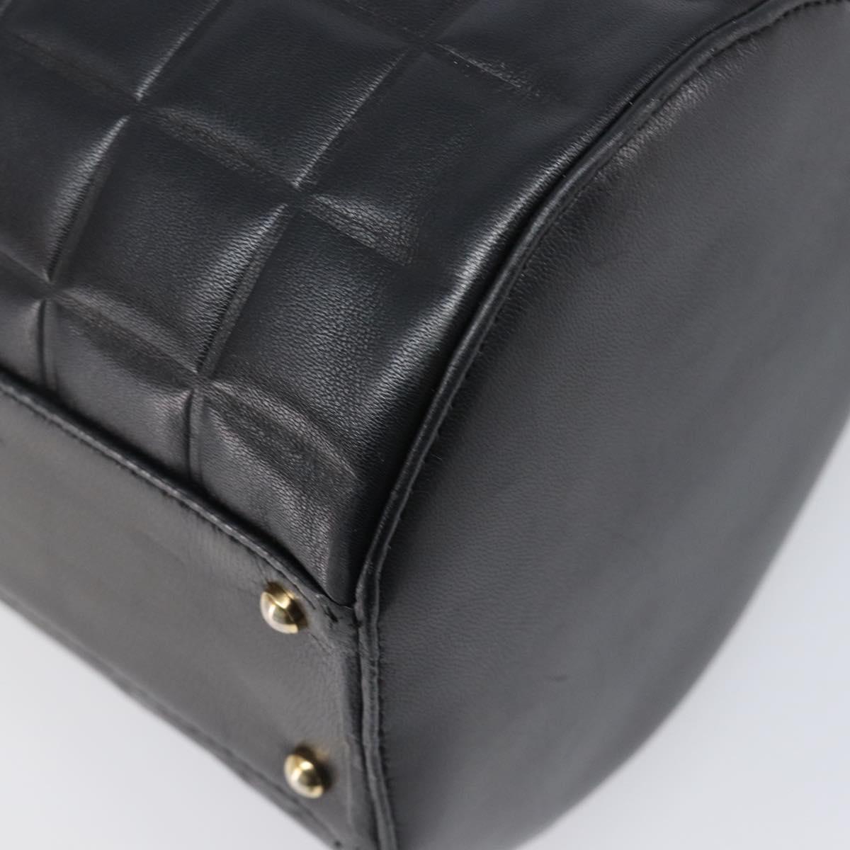CHANEL Choco Bar Hand Bag Lamb Skin Black Gold CC Auth 204075V