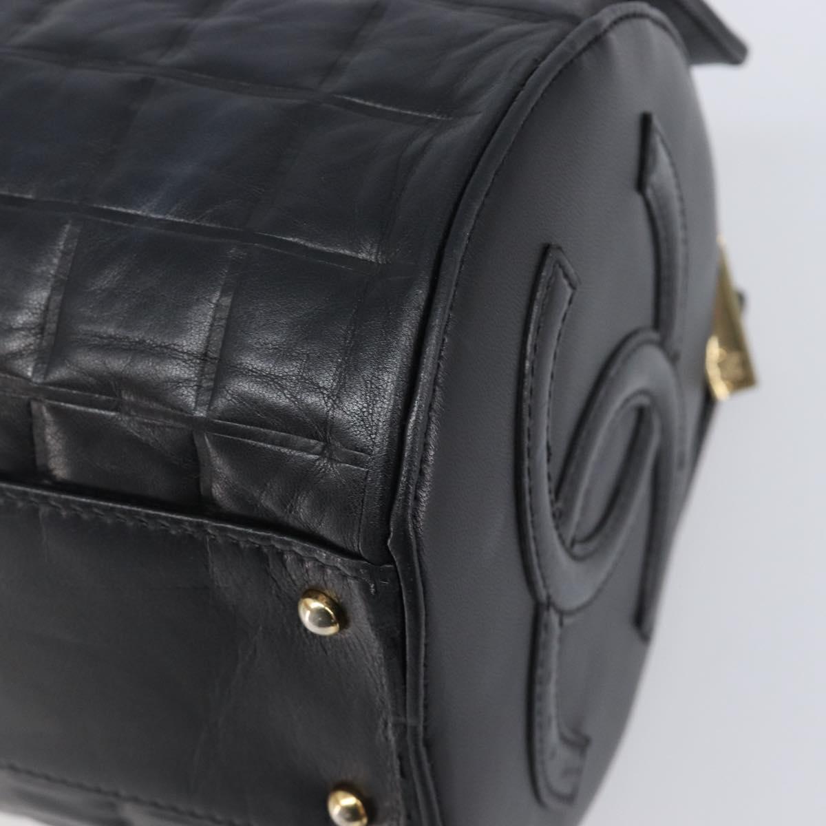 CHANEL Choco Bar Hand Bag Lamb Skin Black Gold CC Auth 204075V
