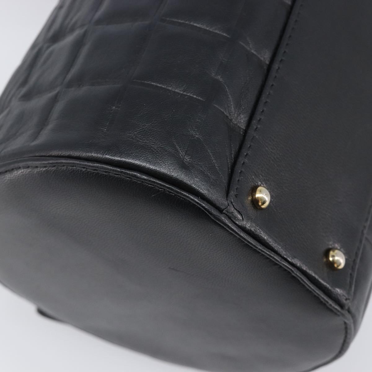 CHANEL Choco Bar Hand Bag Lamb Skin Black Gold CC Auth 204075V