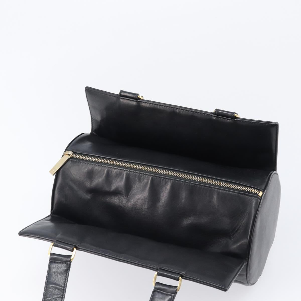 CHANEL Choco Bar Hand Bag Lamb Skin Black Gold CC Auth 204075V