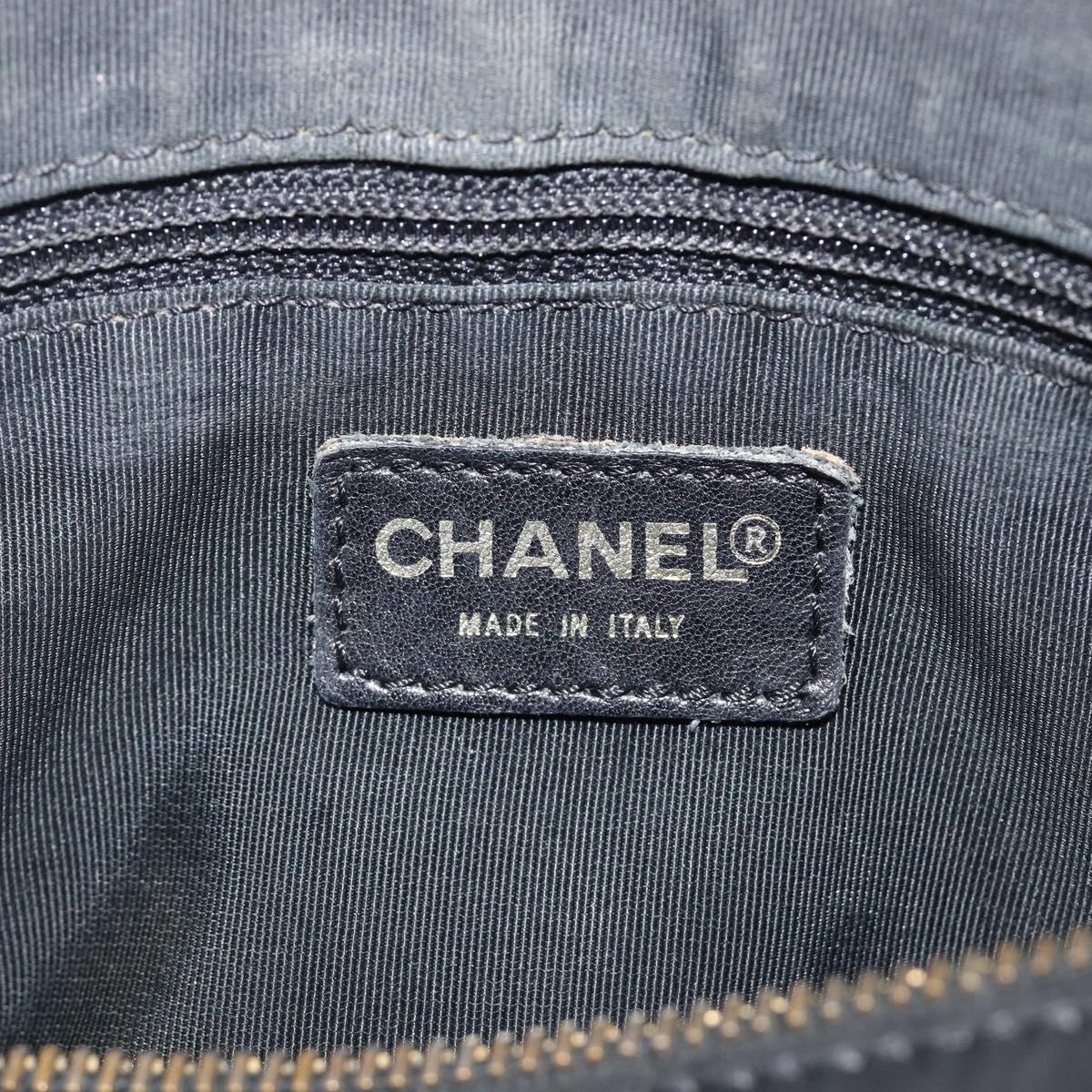 CHANEL Choco Bar Hand Bag Lamb Skin Black Gold CC Auth 204075V
