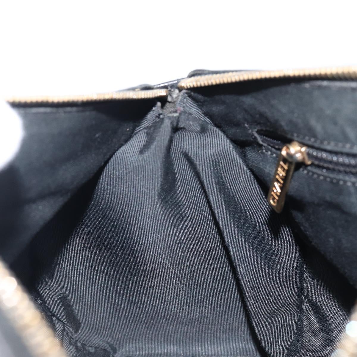 CHANEL Choco Bar Hand Bag Lamb Skin Black Gold CC Auth 204075V