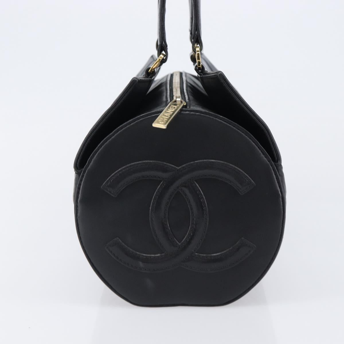 CHANEL Choco Bar Hand Bag Lamb Skin Black Gold CC Auth 204075V