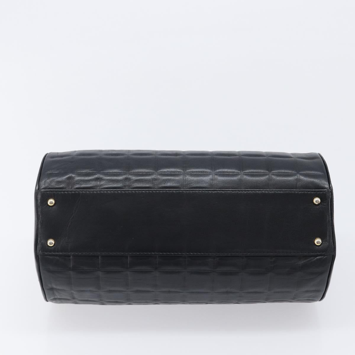 CHANEL Choco Bar Hand Bag Lamb Skin Black Gold CC Auth 204075V