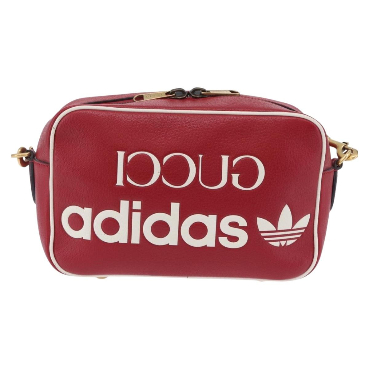 GUCCI Web Sherry Line Bag Leather Adidas Collaboration Red Gold Auth 204076M