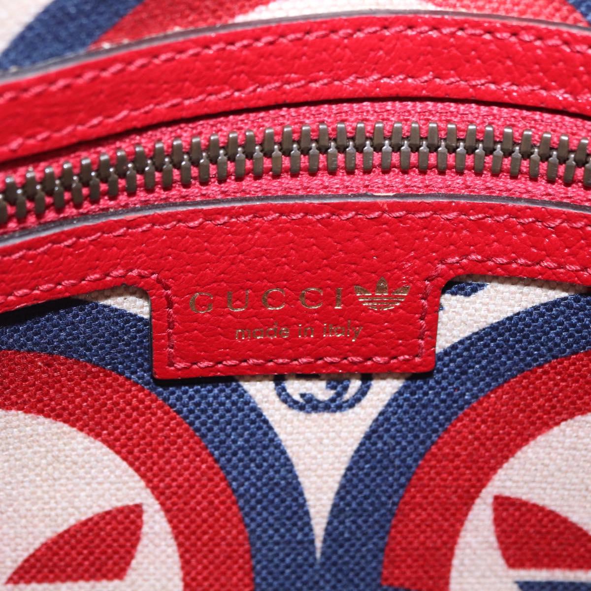 GUCCI Web Sherry Line Bag Leather Adidas Collaboration Red Gold Auth 204076M
