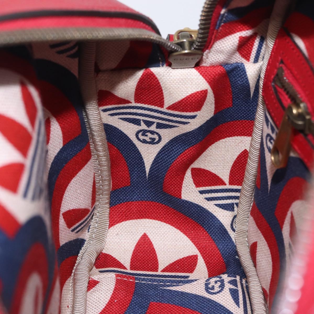 GUCCI Web Sherry Line Bag Leather Adidas Collaboration Red Gold Auth 204076M