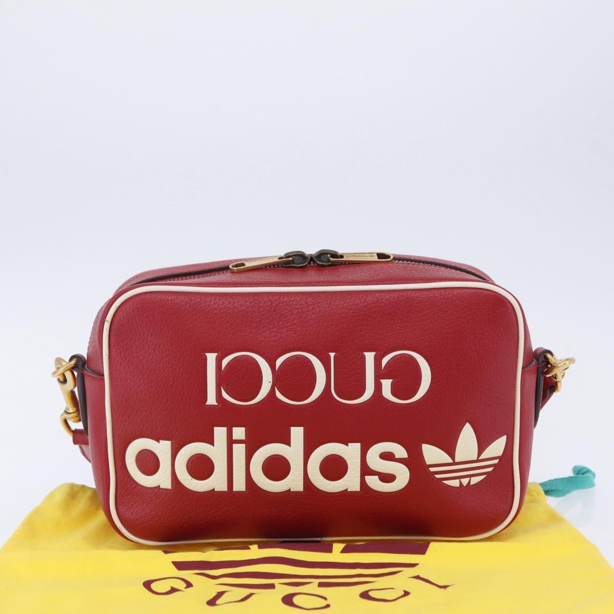 GUCCI Web Sherry Line Bag Leather Adidas Collaboration Red Gold Auth 204076M