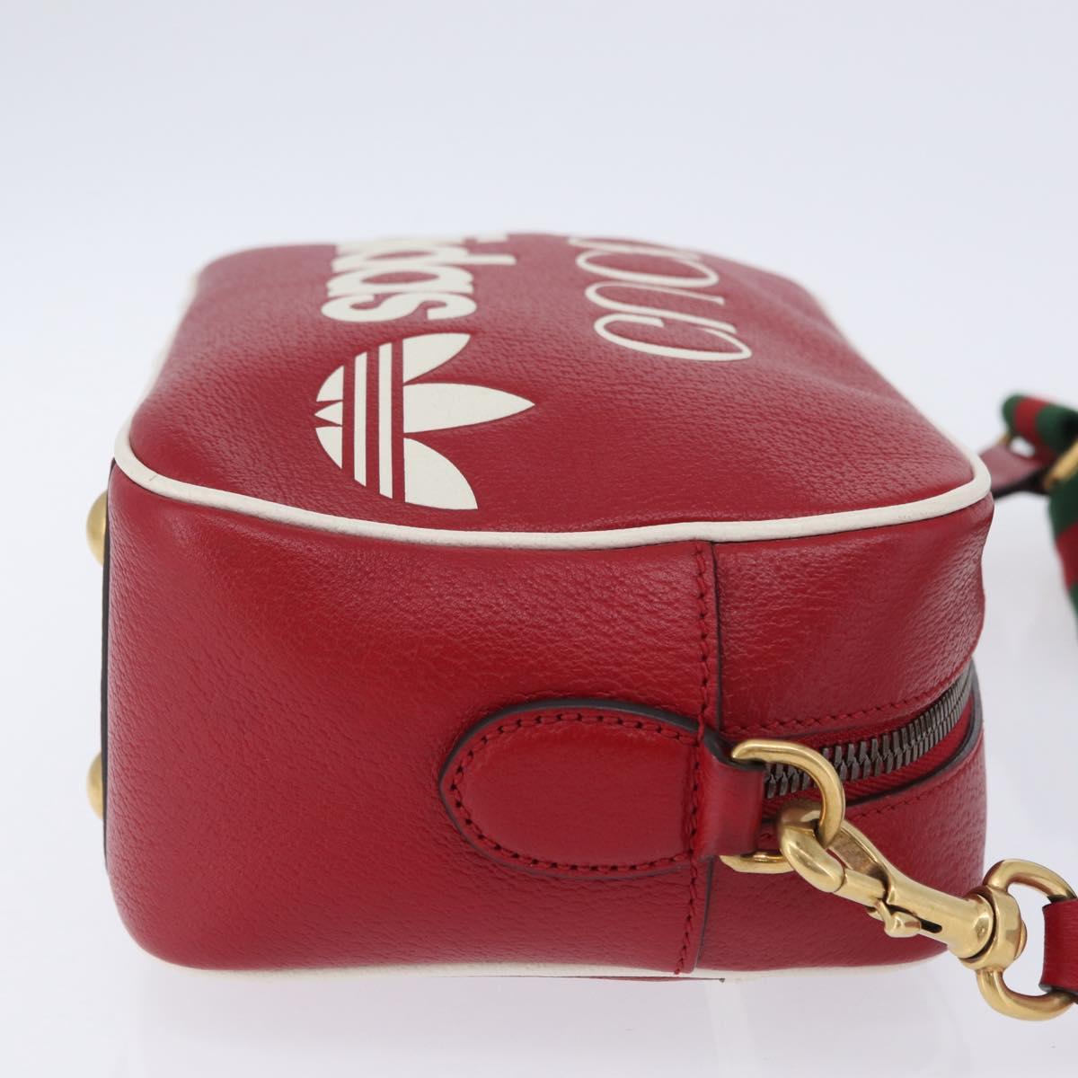 GUCCI Web Sherry Line Bag Leather Adidas Collaboration Red Gold Auth 204076M