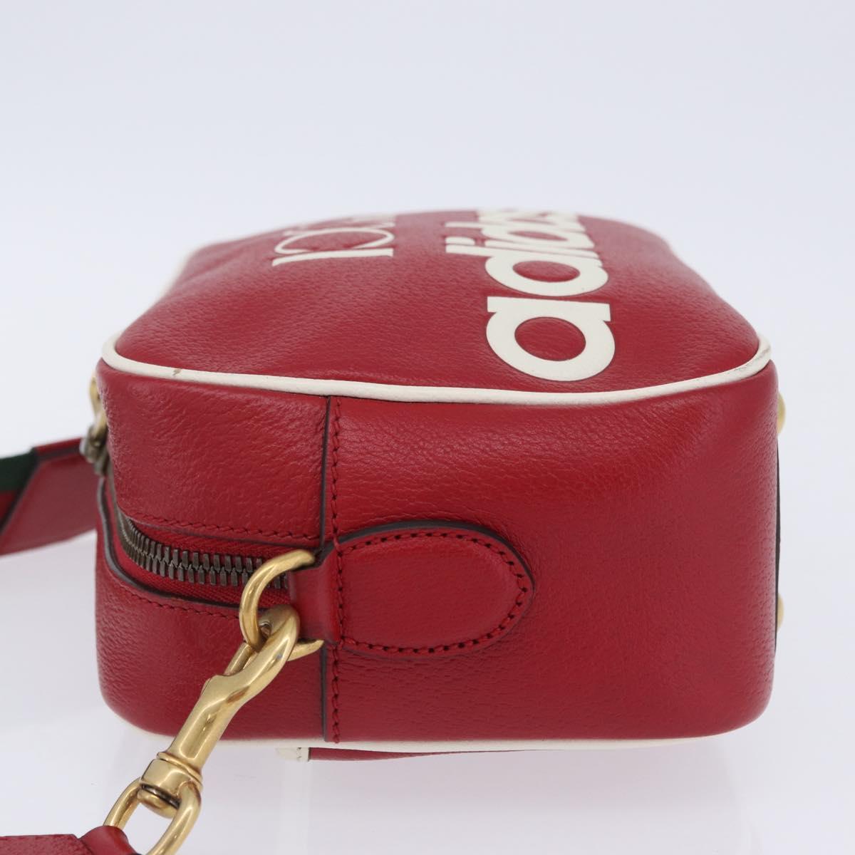 GUCCI Web Sherry Line Bag Leather Adidas Collaboration Red Gold Auth 204076M
