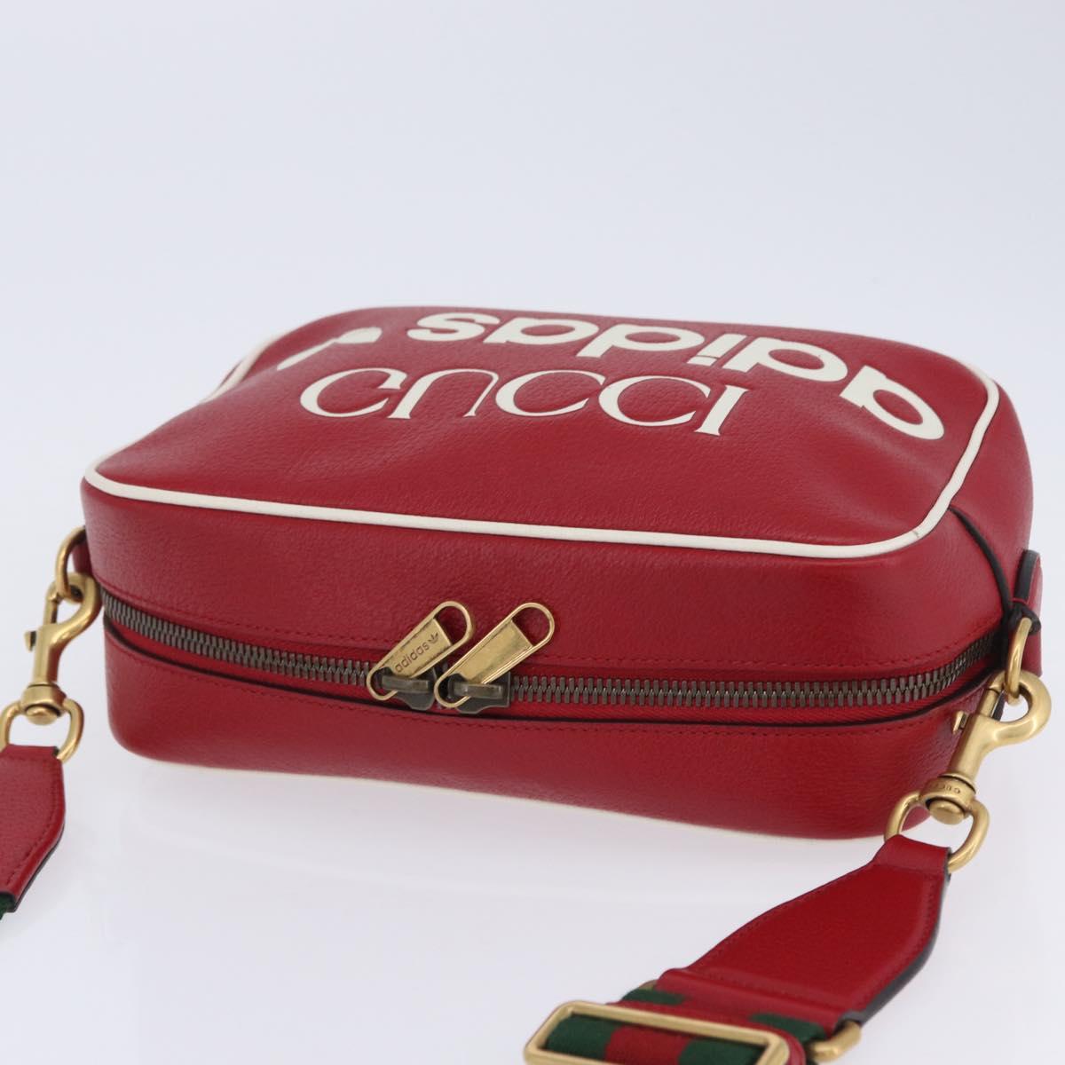 GUCCI Web Sherry Line Bag Leather Adidas Collaboration Red Gold Auth 204076M