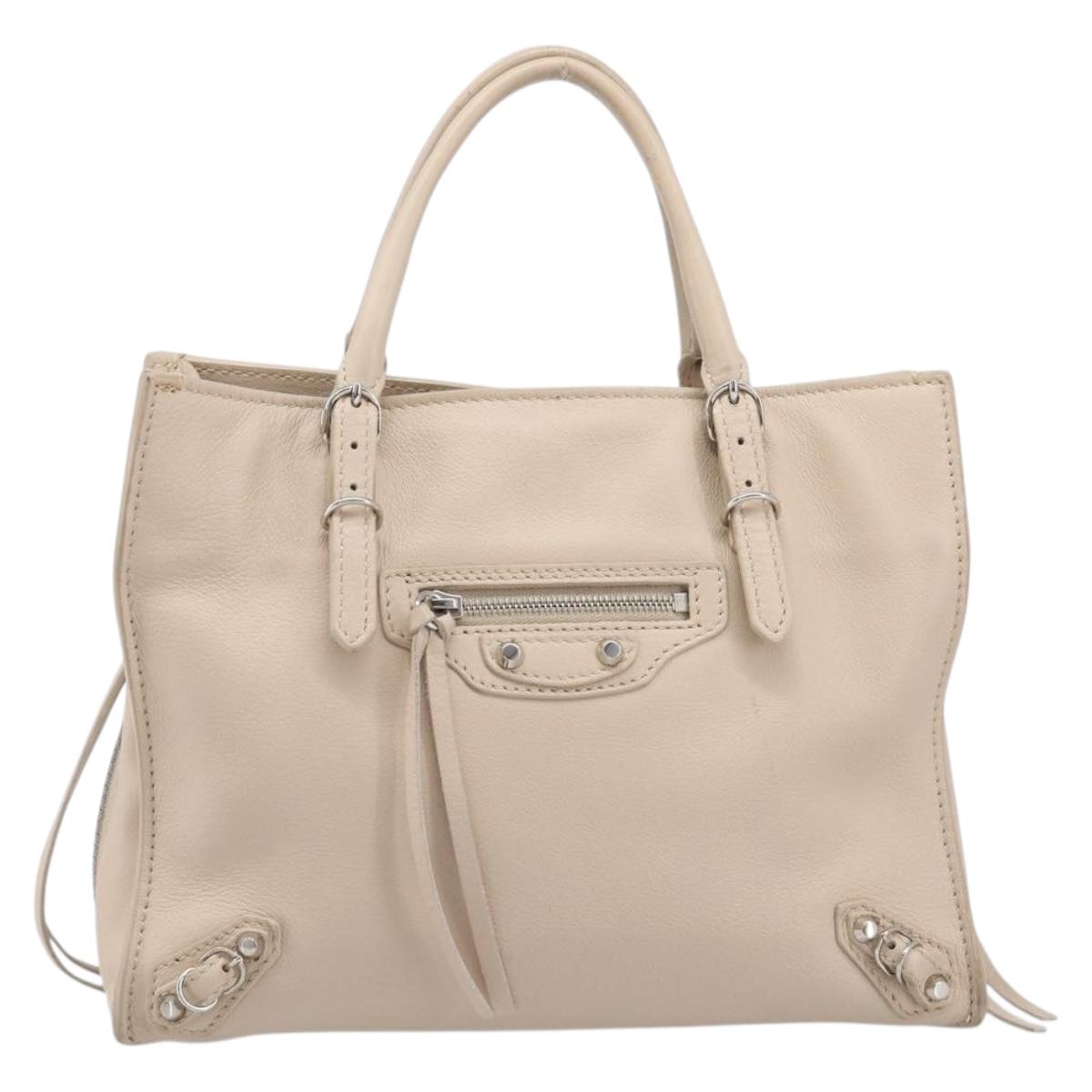 BALENCIAGA Paper Mini Hand Bag Leather 2way Gray Silver 357333 Auth 204084V