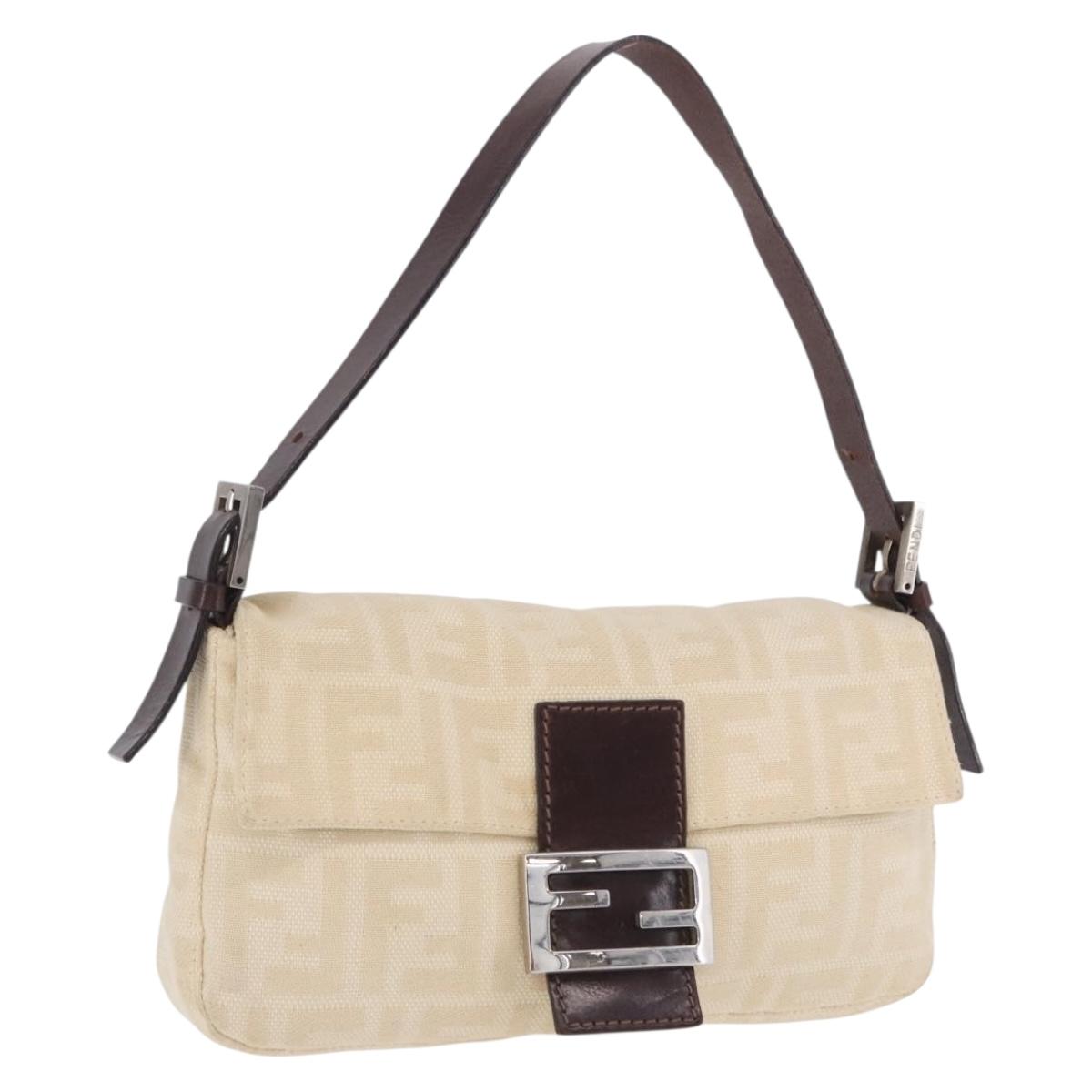 FENDI Zucca Canvas Mamma Baguette Shoulder Bag Beige Silver Auth 204087V