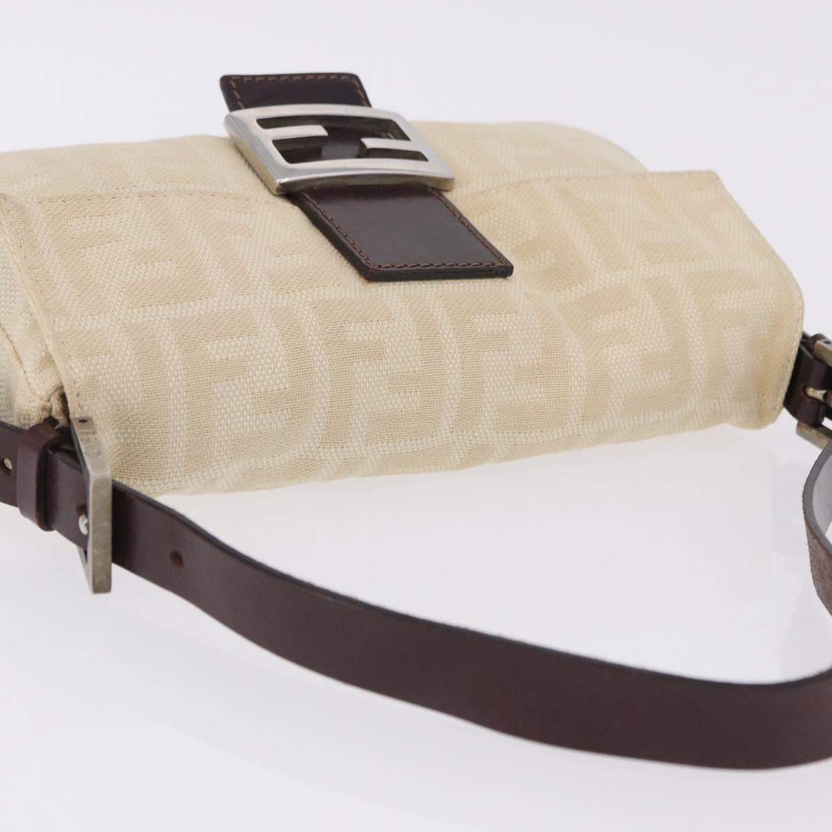 FENDI Zucca Canvas Mamma Baguette Shoulder Bag Beige Silver Auth 204087V