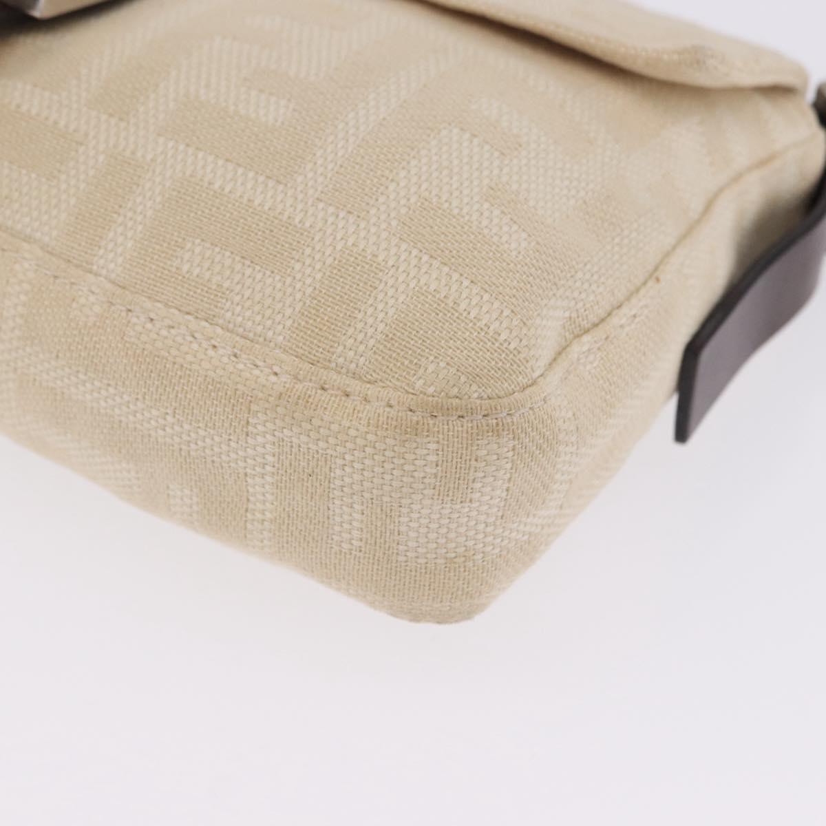 FENDI Zucca Canvas Mamma Baguette Shoulder Bag Beige Silver Auth 204087V