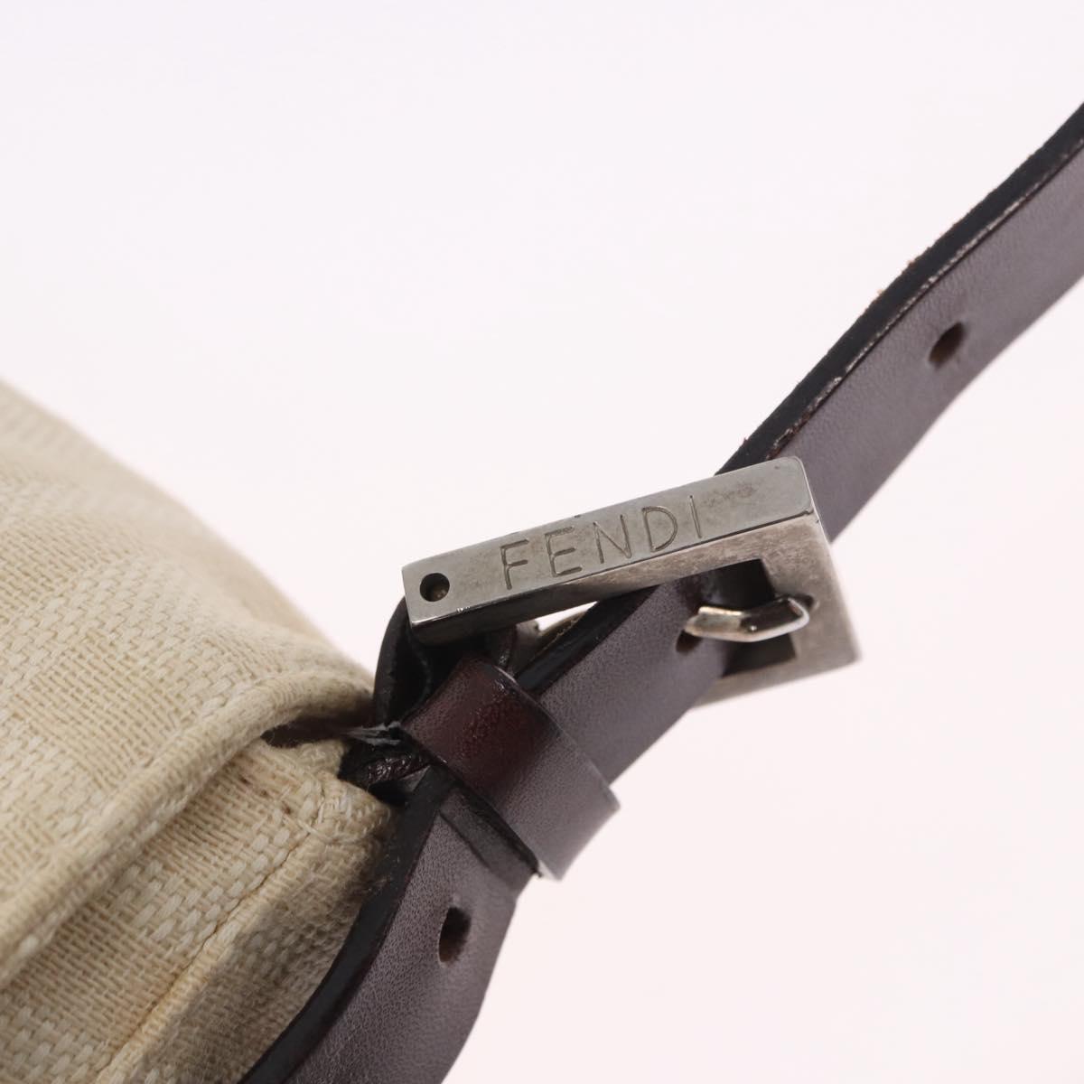FENDI Zucca Canvas Mamma Baguette Shoulder Bag Beige Silver Auth 204087V