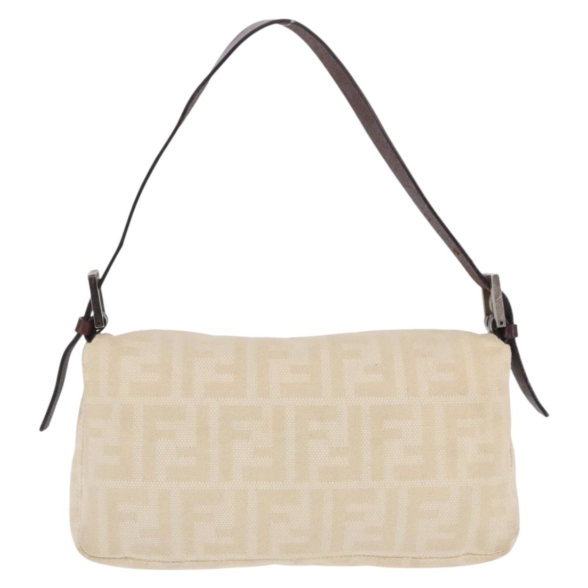 FENDI Zucca Canvas Mamma Baguette Shoulder Bag Beige Silver Auth 204087V