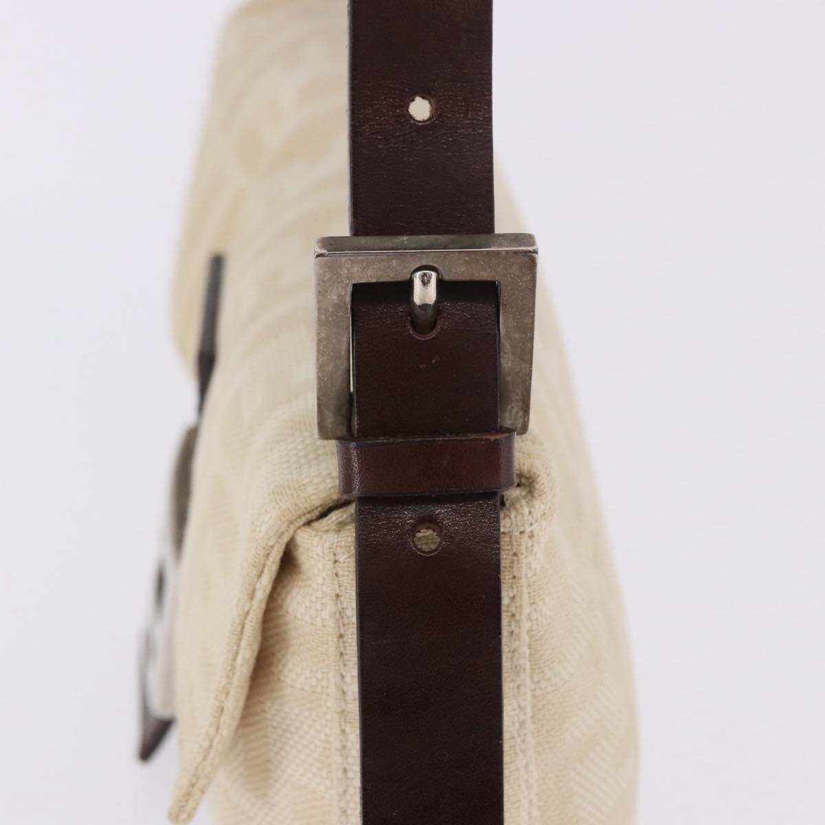 FENDI Zucca Canvas Mamma Baguette Shoulder Bag Beige Silver Auth 204087V