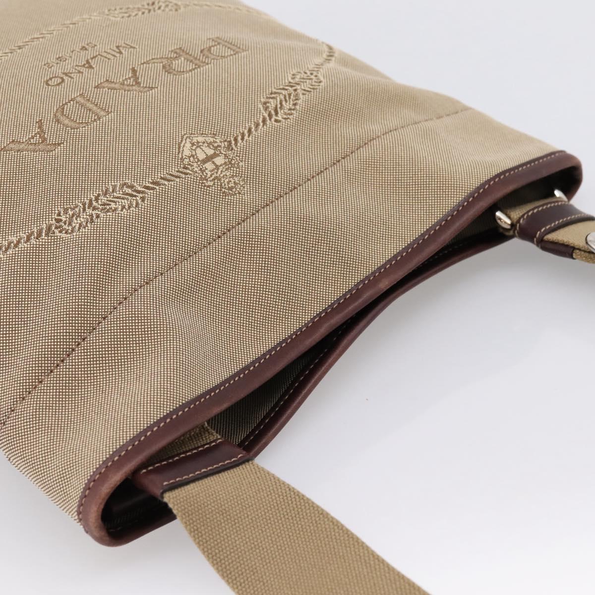 PRADA Shoulder Bag Jacquard Beige Silver Auth 204093