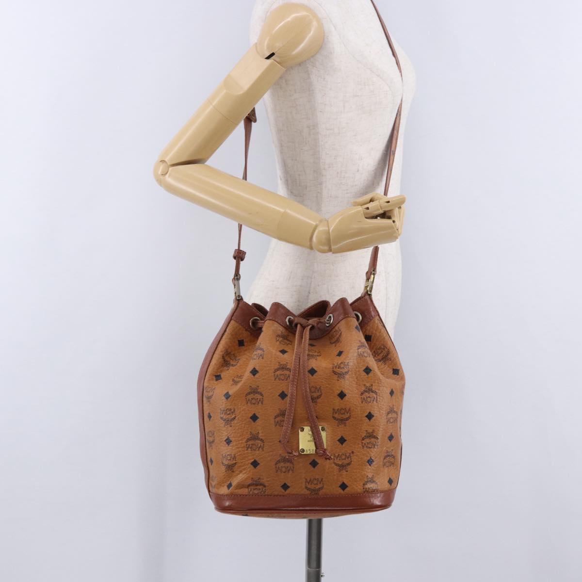 MCM Vicetos Logogram Shoulder Bag PVC Leather Brown Gold Auth 204094