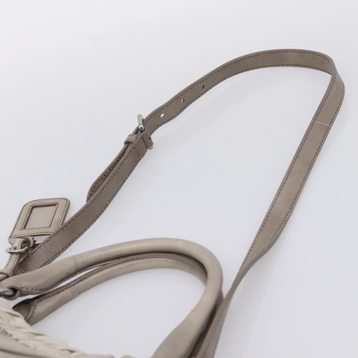 PRADA Gathered Hand Bag Leather 2way Gray Silver Auth 204095V