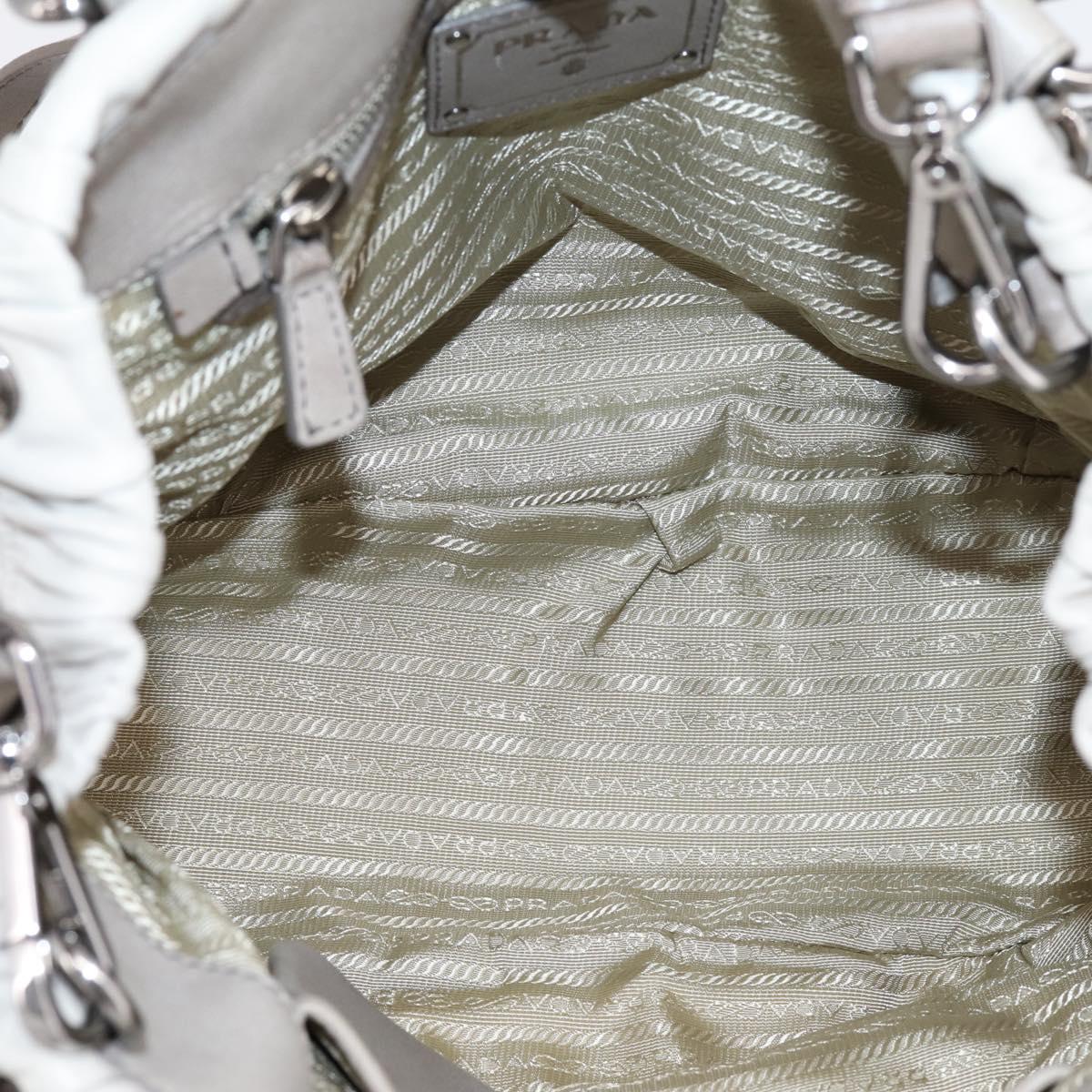 PRADA Gathered Hand Bag Leather 2way Gray Silver Auth 204095V